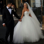 Korean Style Slim Lace Beaded Bridal Wedding Dress - Floor-Length White Mesh Tulle with Back Straps 5XL (US16)