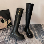 Juodi retro briti&scaron;ko stiliaus platforminiai batai su storu kulnu moteri&scaron;ki 2024 m. rudens ir žiemos nauji batai auk&scaron;ti ir ploni riteri&scaron;ki batai 39 juoda