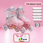 518 Vaikams reguliuojami mirksintys riedučiai ir pačiūžos rinkinys pradedantiesiems - Vienaeilės/Dvieilės berniukams ir mergaitėms Medium (32-36) Eight Flash Wheels