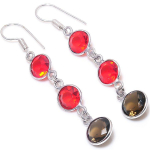 Natural Smoky Topaz, Garnet Gemstone 925 Sterling Silver Earring 2.36 l2u06