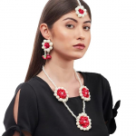 Papuo&scaron;alų rinkinys moterims Floret Gota Patti vėrinys, auskarai, apyrankė ir maang tika moterims ir mergaitėms