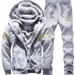 Sportinis kostiumas Vyri&scaron;kas Žiemos Bėgimo Dviejų Dalių Komplektai Medvilninis Vidinis Vilnas Storas Gobtuvas 2PC Striukės Kelnės Sportiniai Kostiumai Bėgiojimui XXXXL pilka