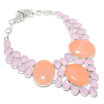 Rose Quartz, Chalcedony gemstone 925 Sterling Silver Jewelry Necklace 18