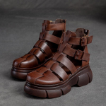 Kar&scaron;tos Kokybi&scaron;kos 6CM Retro Storo Kulno Basutės Moterims Natūralios Odos Vasarinės Auk&scaron;takulnės Uždaro Pir&scaron;to Basutės Sagtis Užtrauktukas Platformos Batai 35 ruda