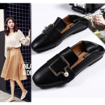 Doudou Batai Moteri&scaron;ki Vasaros Paklusni Visuomenė Plok&scaron;ti Viengubi Batai Apvalus Sagtis Diržas Nauji Retro Maži Odiniai Batai 42 juoda