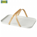 IKEA GRONFISK Bambuko ir balta padėklo lėk&scaron;tė su rankenomis