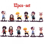12vnt/rinkinys Anime Demon Slayer Kamado Nezuko Kamado Tanjuurou Kovinė versija Veiksmo figūrėlės Kolekcionuojami modeliai Žaislai 10cm black