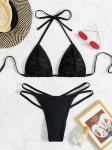 Seksualus rauk&scaron;lėtas dirželis su dirželiu bikinis, moteri&scaron;kas maudymosi kostiumėlis, moteri&scaron;kas maudymosi kostiumėlis Dviejų dalių bikinio rinkinys maudymosi kostiumėliui S juoda