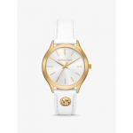 Michael Kors Slim Runway Aukso spalvos ir odinis laikrodis MK7466 auksas