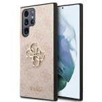 Guess GUHCS22L4GMGPI S908 S22 Ultra rožinis kietas dėklas 4G Didelis Metalinis Logotipas