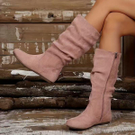 Moteri&scaron;ki platūs vidurio blauzdos batai, &scaron;oninis užtrauktukas, su klostuotu kulnu vakarieti&scaron;ko stiliaus batai, zom&scaron;iniai plok&scaron;tapadžiai ankle boots moterims 36 rožinė