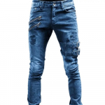 Vyri&scaron;kos mados prekės ženklas Slim Design Džinsai Mažos Kelnės Gatvės Apranga Hip Hop Suasmenintas Užtrauktukas Vyri&scaron;ki Užtrauktukai Biker Ilgos Kelnės S mėlyna