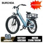 BURCHDA AZ26 1000W Suaugusiųjų elektrinis dviratis 48V 20AH Nuimama baterija, 26 colių 3.0 storos padangos E-bike miestui