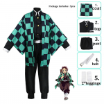 Naujas anime Demon Slayer: Tanjiro Kamado Yaiba Kimono Top Fancy Suit Helovino Cosplay kostiumas 160cm black