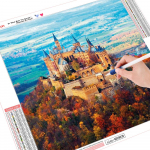 HUACAN kryžminio dygsnio deimantinio siuvinėjimo vaizdinga &bdquo;Rudens gulbės pilies&ldquo; ra&scaron;tai &bdquo;pasidaryk pats&ldquo; 5D deimantų tapybos mozaika Full Square 20*20 cm