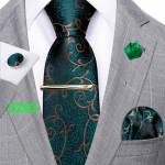 Barry.Wang Vyri&scaron;ki žali kaklarai&scaron;čiai &Scaron;ilkiniai juodi kaklarai&scaron;čio segtukai Boutonniere Hanky ​​sąsagų rinkinys verslo vestuvių pasimatymams N-5283