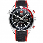 PAULAREIS vyri&scaron;kas automatinis savaiminio vėjo mechaninis drobinis guminis dirželis Oranžinė mėlyna raudona daugiafunkcis datos mėnesio laikrodis