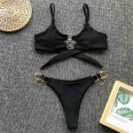 Sexy Metal Rings Brazilian Bikini Moteri&scaron;kas maudymosi kostiumėlis Moteri&scaron;kas maudymosi kostiumėlis Bikinio rinkinys String Bather Maudymosi kostiumėlis