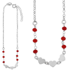 Les Tr&eacute;sors De Lily [R4996] - Cha&icirc;ne Cheville Argent artisanale 'Love' rouge argent&eacute; (rhodi&eacute;) - 26 cm 5 mm (coeur)