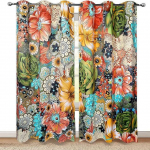 Boho gėlėtos tamsios užuolaidos Spalvingos gėlių spalvos Bohemijos langų užuolaidos svetainei miegamojo valgomojo namų dekoro užuolaidos W53.5 X H114cm X 2