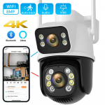 8MP 4K iCSee Wifi Kamera Lauko Dviguba linzė Dvigubas ekranas AI Žmonių aptikimas Automatinis sekimas Apsaugos apsauga IP Wifi Stebėjimas 4MP NO SD Card