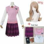 Danganronpa V3 Kaede Akamatsu Cosplay Kostiumai Moteri&scaron;kos Suknelės Anime Mar&scaron;kinėlis Liemenė Sijonas Kojinės Mergaitės JK Mokyklinė Uniforma L-(Suit+Wig)