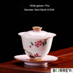 BORREY Kinijos keramikinis Gaiwan arbatinuko puodelio rinkinys Baltas porcelianinis turenas Gaiwan Travel Kung Fu arbatos rinkinys Bone China arbatos dubuo Puer virdulys Black 1Pcs