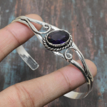 Ametisto brangakmenis 925 sterlingas sidabras, rankų darbo rankogalių papuo&scaron;alų apyrankė, reguliuojama jai Adjustable violetinė