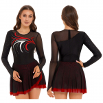 Moteri&scaron;ka dailiojo čiuožimo suknelė Lyrinio &scaron;okio pasirodymo kostiumas ilgomis rankovėmis blizgantis kri&scaron;tolo tinklelis baleto gimnastikos suknele M raudona