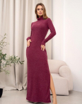 Bordo ilga golfo suknelė su &scaron;oniniu skeltuku ISSA PLUS XL raudonasis vynas