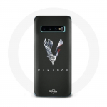 Coque pour Samsung Galaxy S10 Plus Vikings S&eacute;rie Saison 6 logo V Ep&eacute;e Gris Fond Noir