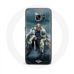 Coque pour Samsung Galaxy S6 Edge Vikings S&eacute;rie Saison 6 Ragnar Lothbrok logo V Ep&eacute;e Gris Fond Broui