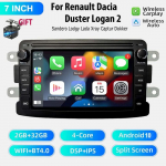 Automobilio radijas Android 2 DIN GPS skirtas Renault Dacia Duster Logan 2 Sandero Lodgy Lada Xray Captur Dokker Wireless CarPlay Auto Autoradio 7/8 colių 7 Inch,2+32GB