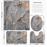 4vnt pilko marmuro ra&scaron;to du&scaron;o užuolaidos su 12 kabliukų, vonios kambario vandeniui atspari poliesterio pertvarų užuolaida, vonios kilimėlių rinkinys