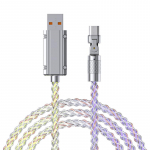 6A 180 Rotate RGB Flow &Scaron;viečiantis USB įkrovimo kabelis C tipo Android telefono laidas skirtas Samsung S10 S20 Xiaomi mi 11 Data Charger Wire Micro balta