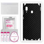 apgo Protective Skin Sticker for the back+sides compatible with Samsung Galaxy A20, Full Wrap Film, Foil, Vinyl - Pattern Carbon Black