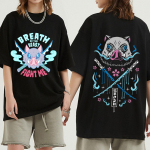 Anime Demon Slayer mar&scaron;kinėliai Kimetsu No Yaiba Funny Fight Inosuke mar&scaron;kinėliai Vyri&scaron;ki moteri&scaron;ki madingi mar&scaron;kinėliai trumpomis rankovėmis Oversized M juoda