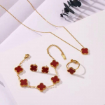 4vnt Lucky Clover Fashion Penkių gėlių nerūdijančio plieno Fritillaria 18K apyrankės karoliai, žiedai auskarai, moteri&scaron;ki papuo&scaron;alai 4pcs