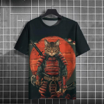 Vyri&scaron;ki mar&scaron;kinėliai su japonų samurajų katės ra&scaron;tu, marginti, laisvalaikio, unisex, kvėpuojantys, patogūs, vasariniai, dideli drabužiai S