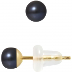 PERLINEA - Clous d'Oreilles - V&eacute;ritables Perles de Culture d'Eau Douce Noires Boutons 4-5 mm - Or Jaune - Bijoux Femme