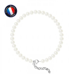 PERLINEA - Bracelet - V&eacute;ritable Perle de Culture d'Eau Douce Semi-Ronde 5-6 mm Blanc Naturel - Argent 925 Milli&egrave;mes - Bijoux Femme