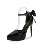 2024 nauji 12CM auk&scaron;takulniai bateliai moteri&scaron;ki stiletto universalaus derinimo su kaspinėliu smailūs sekliomis burnomis vestuviniai batai 35 juoda