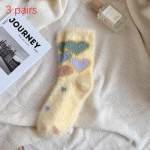 Moteri&scaron;kos rudeninės ir žiemos storintos audinės kojinės Mielos animacinio modelio &scaron;iltos kojinės iki blauzdos vidurio One size-3 pairs mėlyna