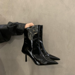 Moteri&scaron;ki auk&scaron;takulniai aulinukai iki kulk&scaron;nių, seksualūs stiletai, smailūs nosys, dizainerių sukurti, 2024 m. rudens mados eleganti&scaron;ki odiniai aulinukai 35 juoda