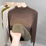 Moteri&scaron;ki rudens ir žiemos megztiniai plius aksominiai mar&scaron;kinėliai su apatiniu kaklu Viskas viename aksominiai pastorinti megztiniai Naujas megztas megztinis One Size