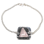 Rose Quartz Handmade 925 Sterling Silver Jewelry Bracelet 7-8 w1k90