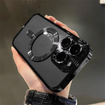 Prabangus Magnetinis, skirtas Magsafe Wireless Charge Plating skaidrus dėklas, skirtas iPhone 11 12 13 14 15 16 Pro Max smūgiams atsparus silikoninis dangtelis iPhone 11 juoda