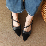 Moteri&scaron;ki &bdquo;Mary Jane&ldquo; batai, laisvalaikio slydimo patogūs dirželiai su sagtimi Plok&scaron;tūs &bdquo;Ballet Flats&ldquo; batai moterims su smailia nosimi &bdquo;Mary Jane Flats&ldquo; batai 35 juoda