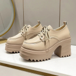 Nauji moteri&scaron;ki storapadžiai loferiai mados platforminiai odiniai batai moterims vienspalviai Lolitos batai patogi neslystanti avalynė Zapatos 35 chaki