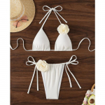 Seksualus 3D gėlių halteris su dirželiais bikini moteri&scaron;kas maudymosi kostiumėlis moteri&scaron;kas maudymosi kostiumėlis dviejų dalių bikini rinkinys maudytojas maudymosi kostiumėlis maudymasis XL balta